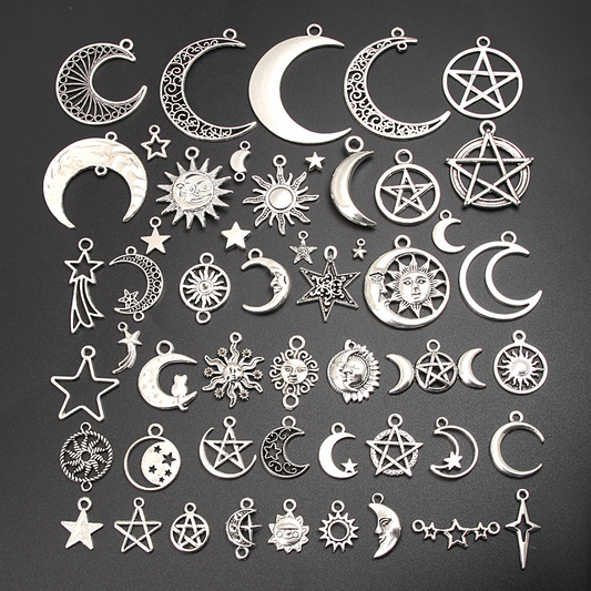 30pcs Random Mix Sliver Color Sun - Moon Pentagram Charms | Craft Supplies
