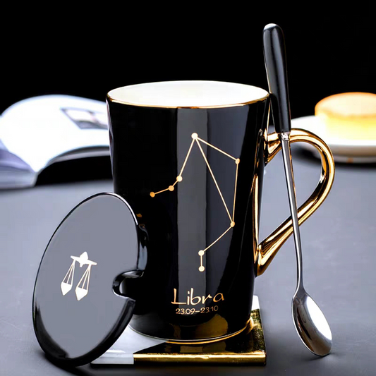 Celestial Zodiac Mug with Spoon | Horoscope, Constellation Mug | Black & White