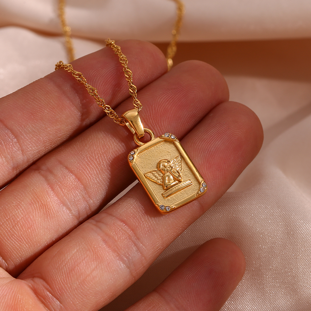 Gold Angel Card Chain Necklace - Pendant | Spiritual Stainless Steel Jewelry