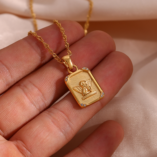 Gold Angel Card Chain Necklace - Pendant | Spiritual Stainless Steel Jewelry