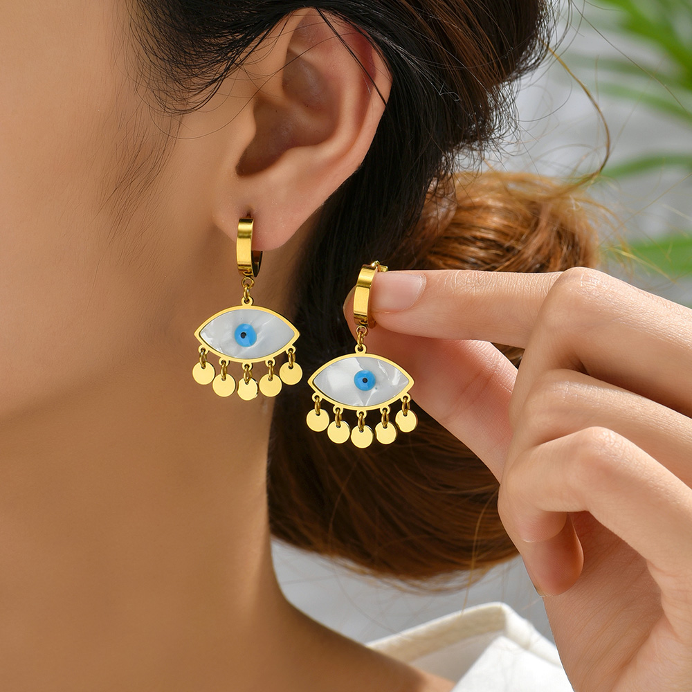 Gold Evil Eye Drop Earrings | Stainless Steel | Spiritual Jewelry