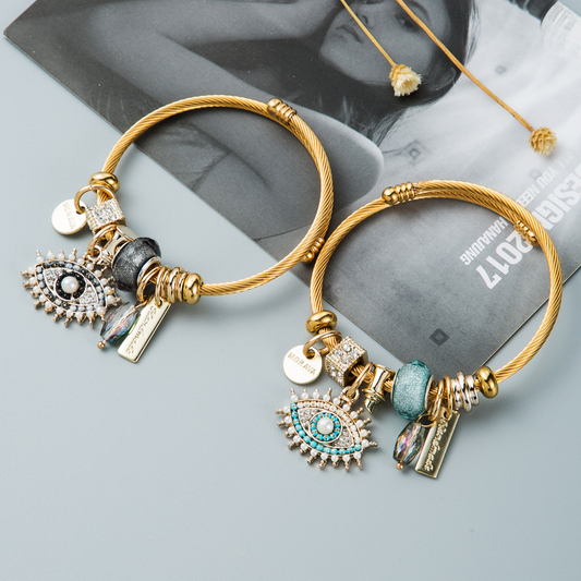 Elegant Evil Eye Charm Bracelet | Stainless Steel Hamsa Protection