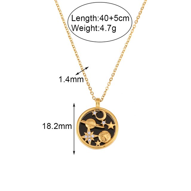 18k Gold Plated Starry Solar System Enamel Necklace and Pendant | Stainless Steel