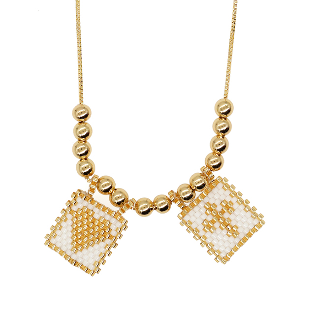 Beaded Heart and Cross Gold Necklace | Artistic Stainless Steel Jewlery