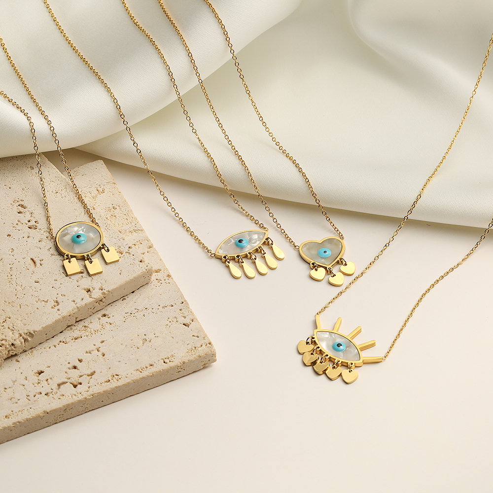 Gold Evil Eye Drop Necklace | Enamel Jewelry with Hearts