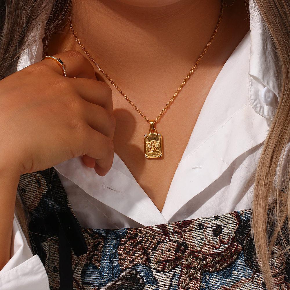 Gold Angel Card Chain Necklace - Pendant | Spiritual Stainless Steel Jewelry