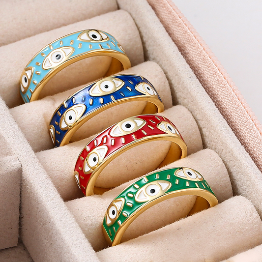 Aesthetic Gold Evil Eye Ring | Spiritual, Hamsa Style Stainless Steel Jewelry
