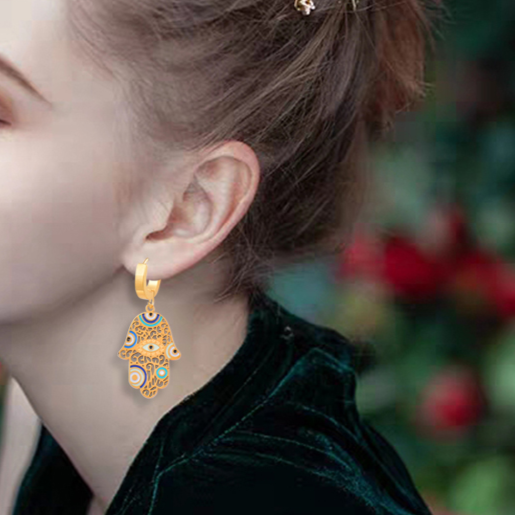 Gold Evil Eye Hamsa Earrings & Necklace Set | 316L Stainless Steel Nazar Jewelry