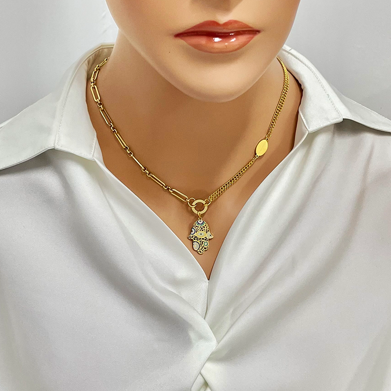Gold Evil Eye Hamsa Earrings & Necklace Set | 316L Stainless Steel Nazar Jewelry