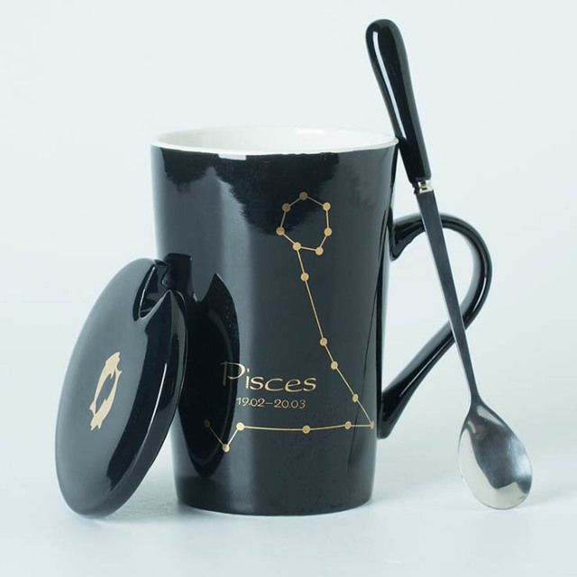 Celestial Zodiac Mug with Spoon | Horoscope, Constellation Mug | Black & White