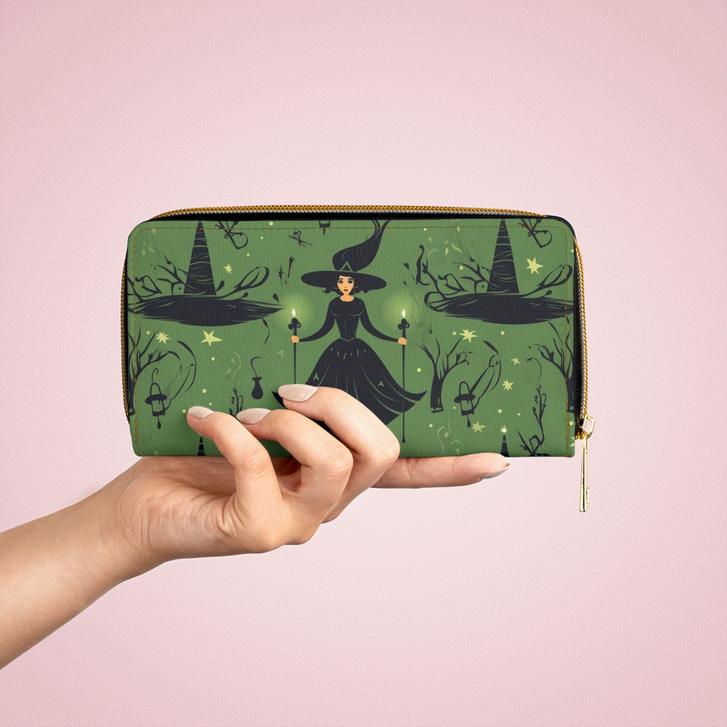 Witchy Green Zipper Wallet | Dark Forest Witch Wallet Design