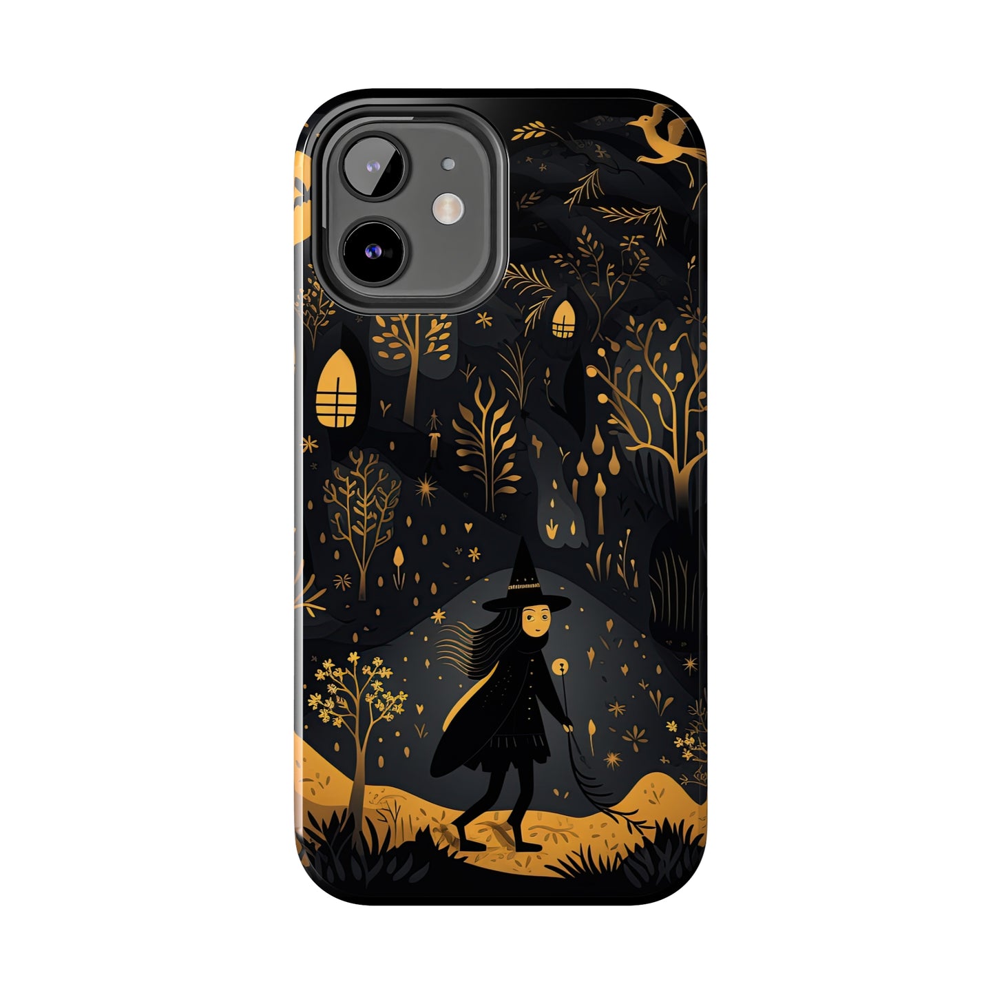 Dark Forest Witch Tough iPhone Cases | Baba Yaga in Creepy, Eerie Woods with a Broom | Impact-resistant, Shock-Absorbant | Premium Design