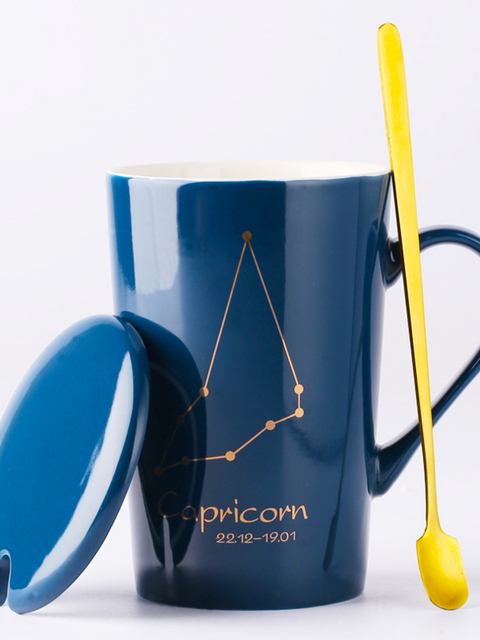 Celestial Blue Zodiac Mug with Golden Spoon | Horoscope themed Mug
