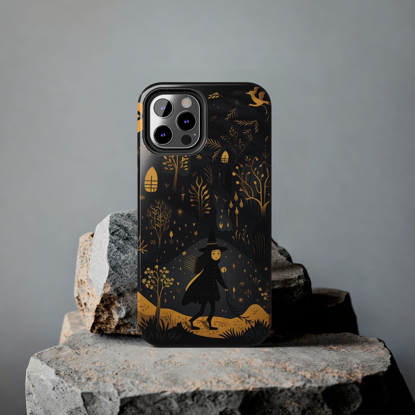 Dark Forest Witch Tough iPhone Cases | Baba Yaga in Creepy, Eerie Woods with a Broom | Impact-resistant, Shock-Absorbant | Premium Design