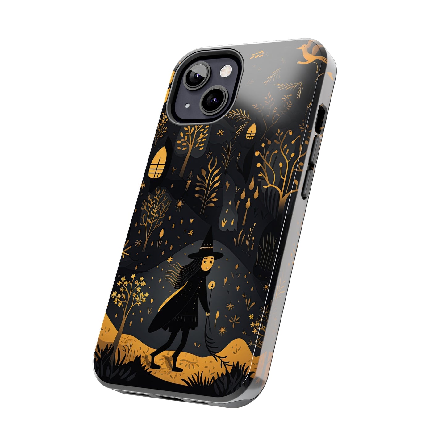 Dark Forest Witch Tough iPhone Cases | Baba Yaga in Creepy, Eerie Woods with a Broom | Impact-resistant, Shock-Absorbant | Premium Design