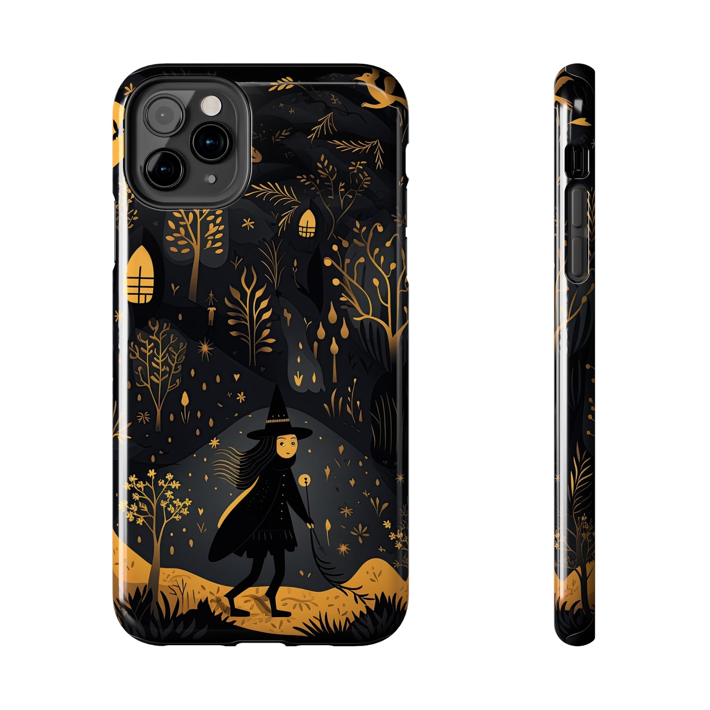 Dark Forest Witch Tough iPhone Cases | Baba Yaga in Creepy, Eerie Woods with a Broom | Impact-resistant, Shock-Absorbant | Premium Design