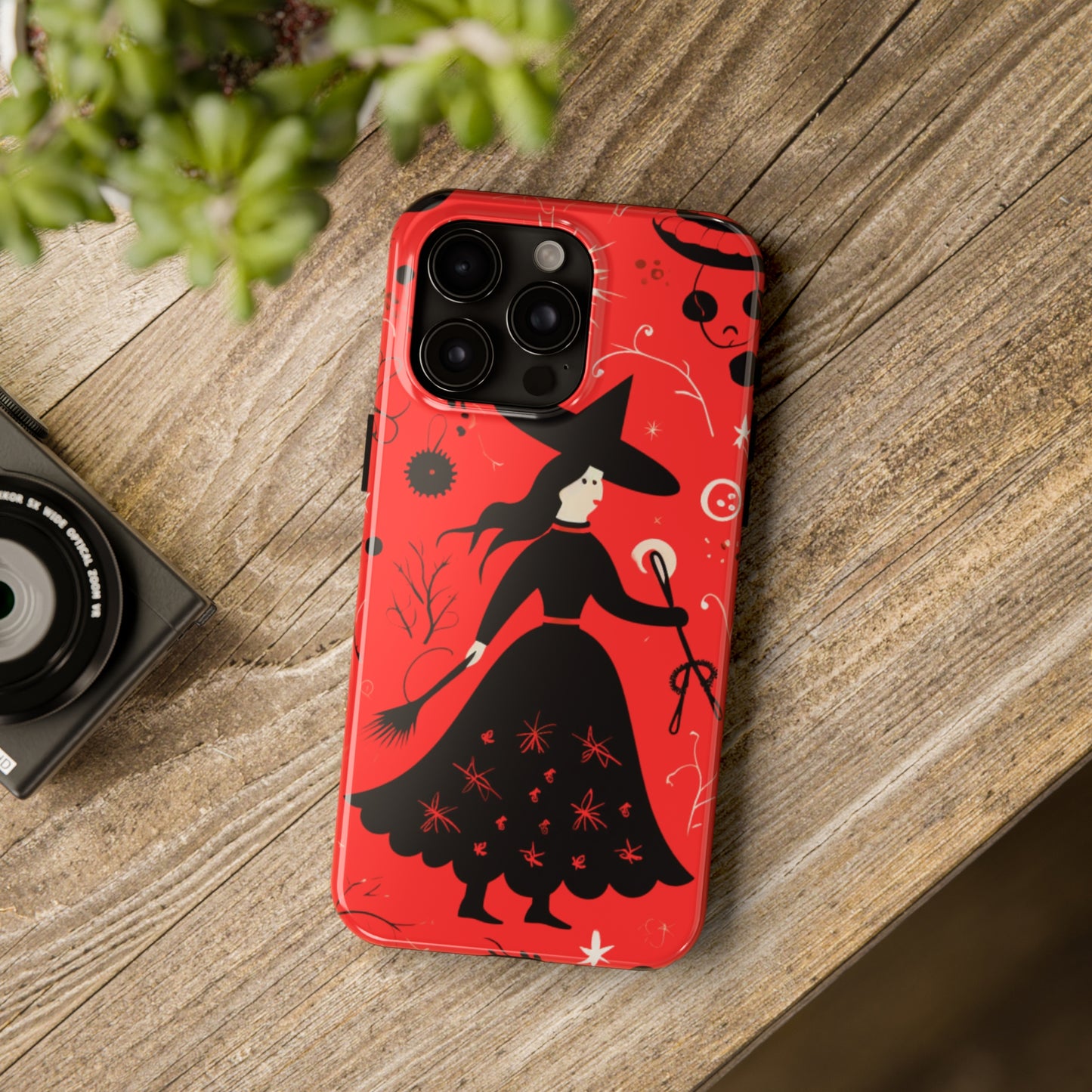 Red Dark Forest Witch Tough iPhone Cases | Abstract Witchy Protective Phone Case | Impact-Resistant, Anti-Shock | iPhone 15