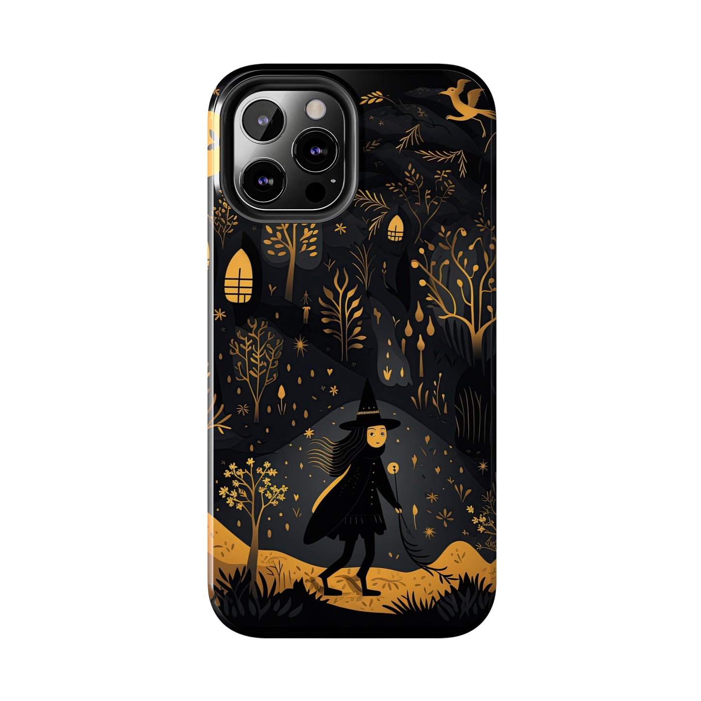Dark Forest Witch Tough iPhone Cases | Baba Yaga in Creepy, Eerie Woods with a Broom | Impact-resistant, Shock-Absorbant | Premium Design