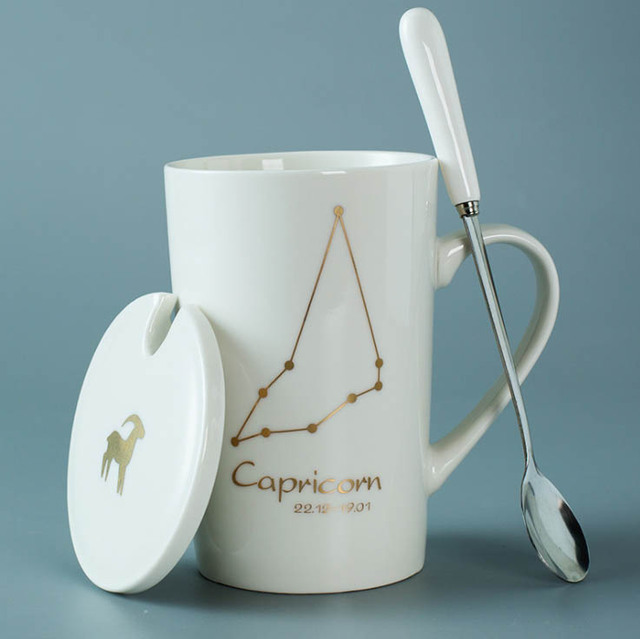 Celestial Zodiac Mug with Spoon | Horoscope, Constellation Mug | Black & White