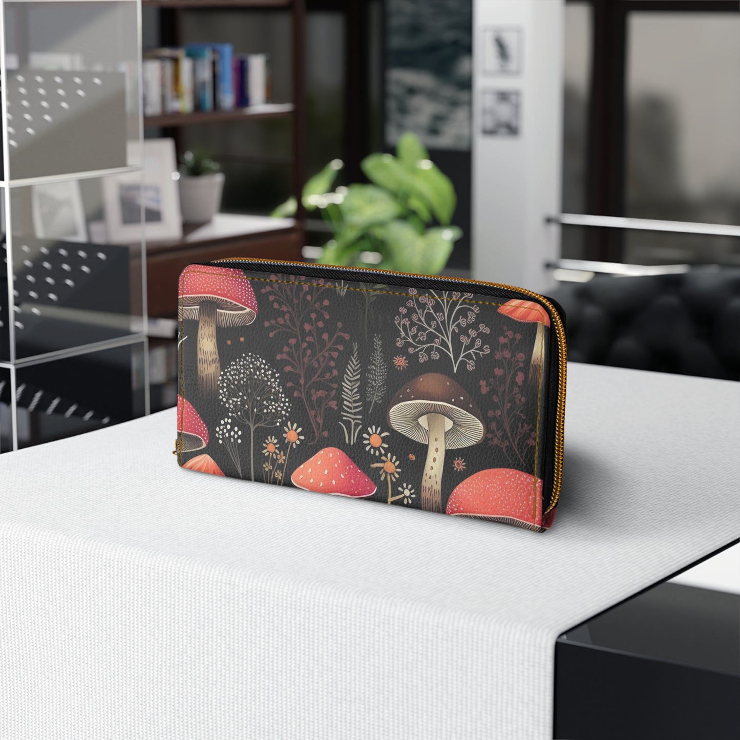 Dark Forest Zipper Wallet | Fungi, Mushroom, Flowers Wallet Design