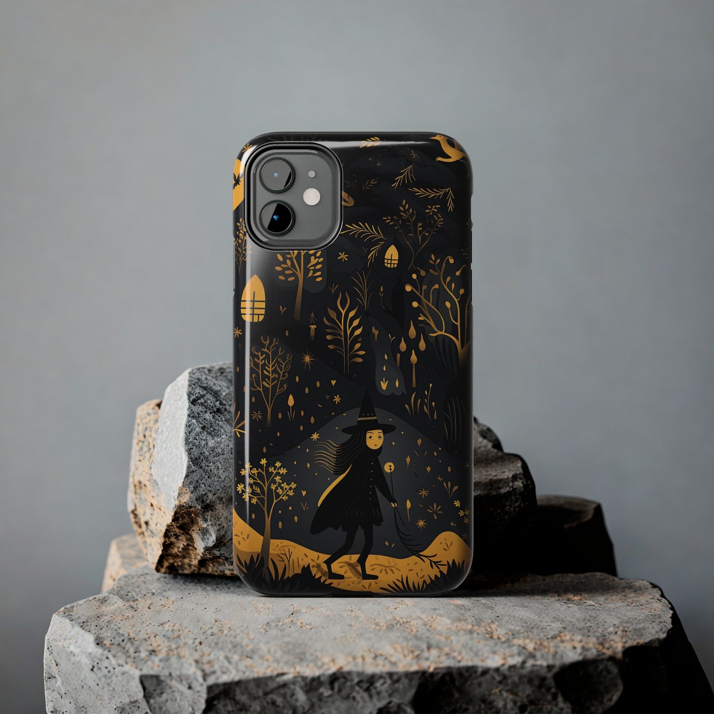 Dark Forest Witch Tough iPhone Cases | Baba Yaga in Creepy, Eerie Woods with a Broom | Impact-resistant, Shock-Absorbant | Premium Design