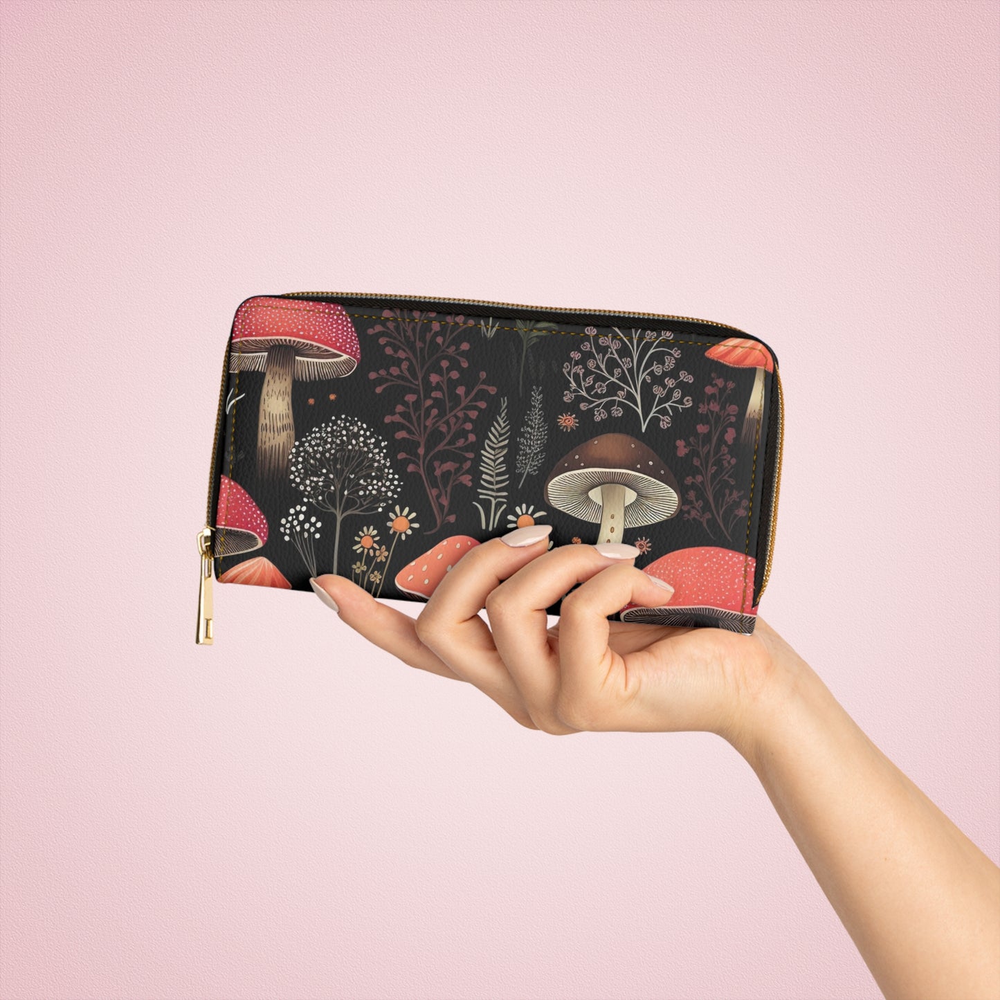 Dark Forest Zipper Wallet | Fungi, Mushroom, Flowers Wallet Design