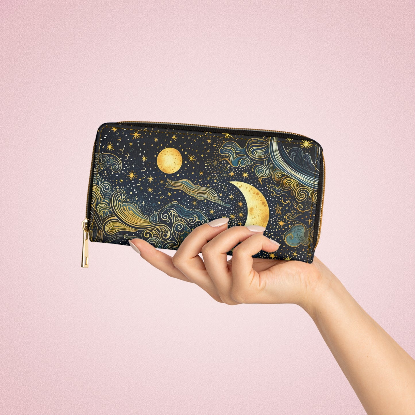Celestial Moon Wallet | Starry Night Sky Themed with Zipper