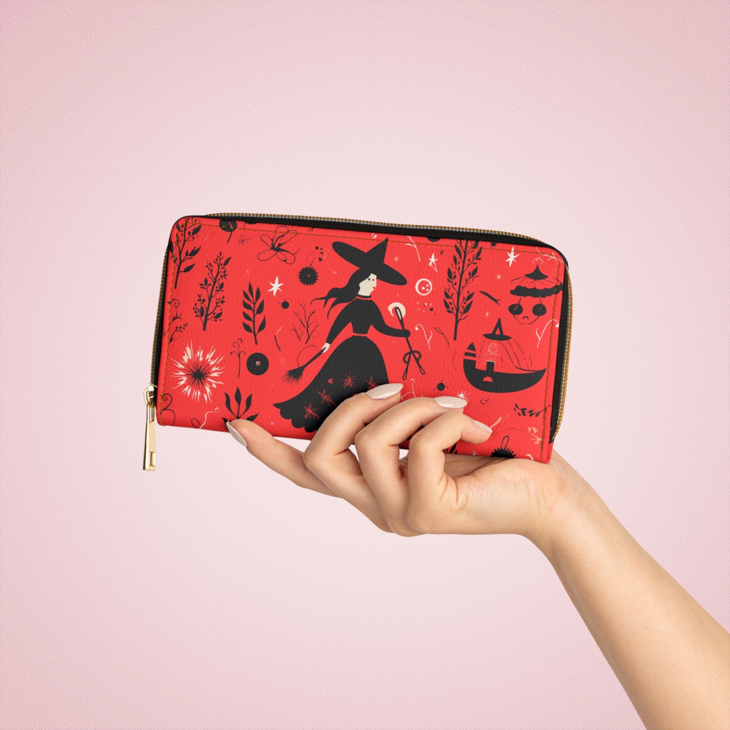 Dark Forest Red Zipper Wallet | Witchy Abstract Premium Design