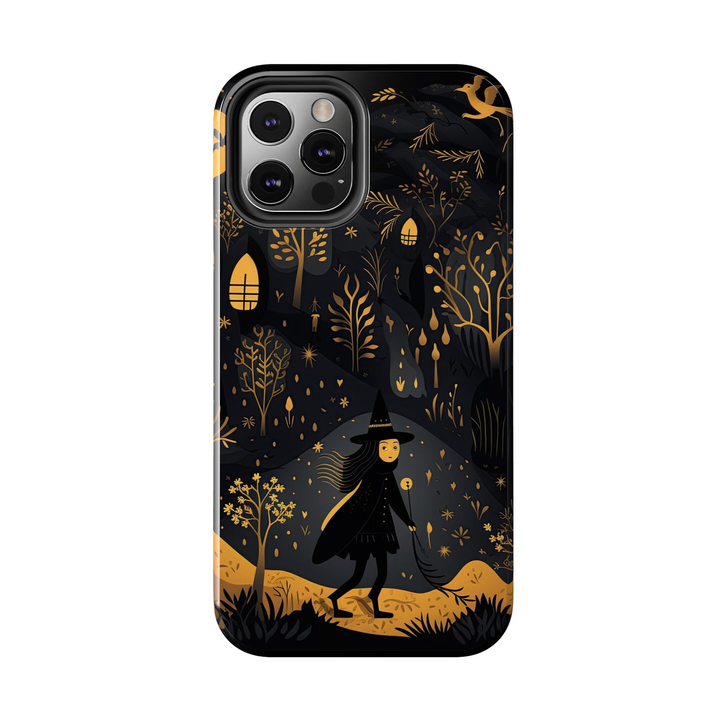 Dark Forest Witch Tough iPhone Cases | Baba Yaga in Creepy, Eerie Woods with a Broom | Impact-resistant, Shock-Absorbant | Premium Design