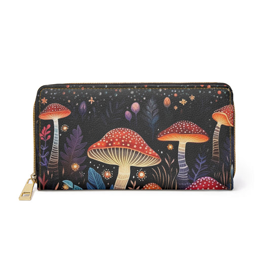Dark Forest Mushroom Zipper Wallet | Midnight Botanical, Witch, Witchy Design
