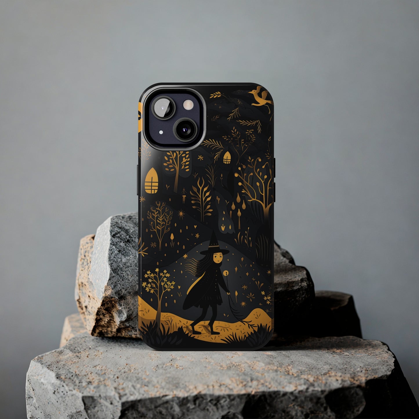 Dark Forest Witch Tough iPhone Cases | Baba Yaga in Creepy, Eerie Woods with a Broom | Impact-resistant, Shock-Absorbant | Premium Design