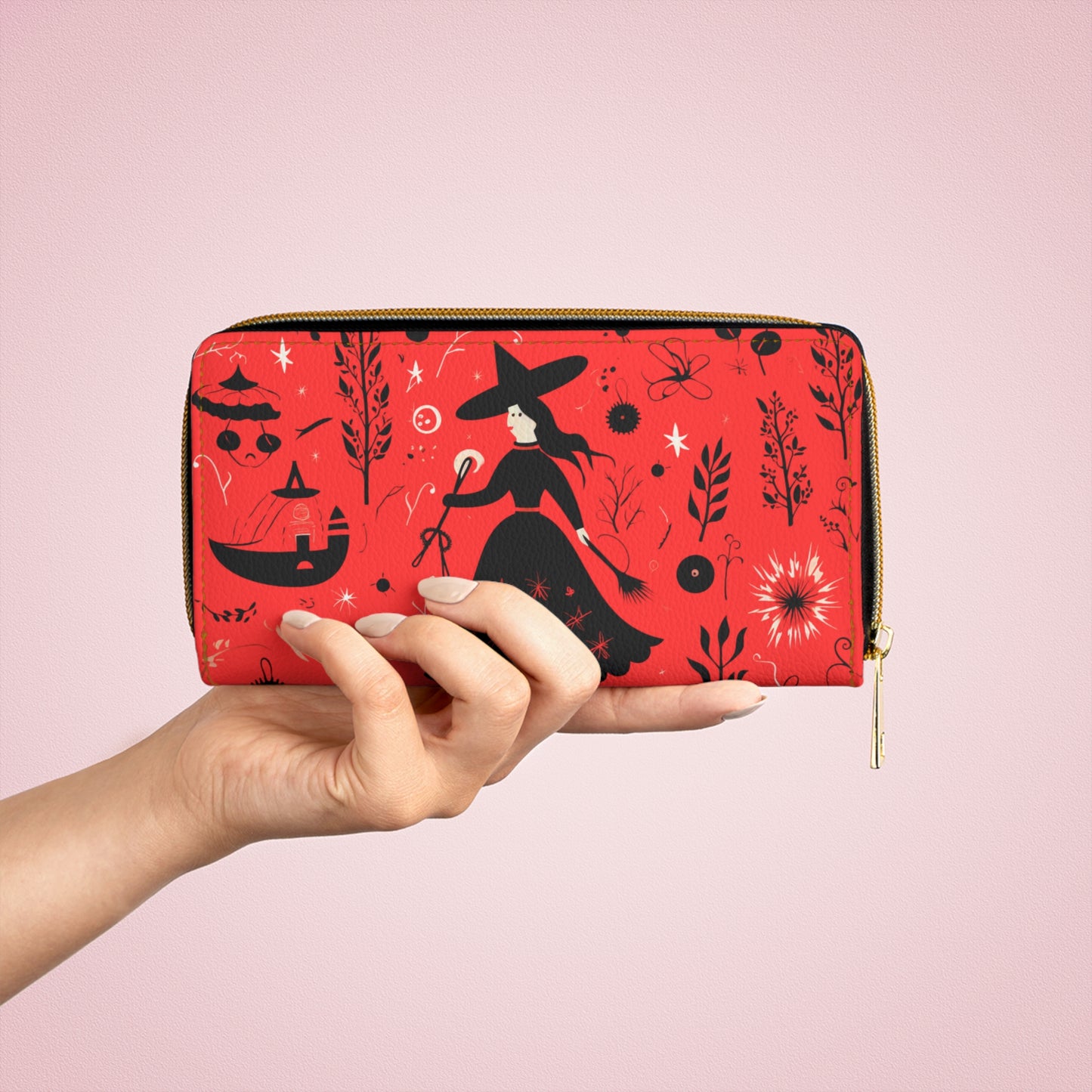 Dark Forest Red Zipper Wallet | Witchy Abstract Premium Design