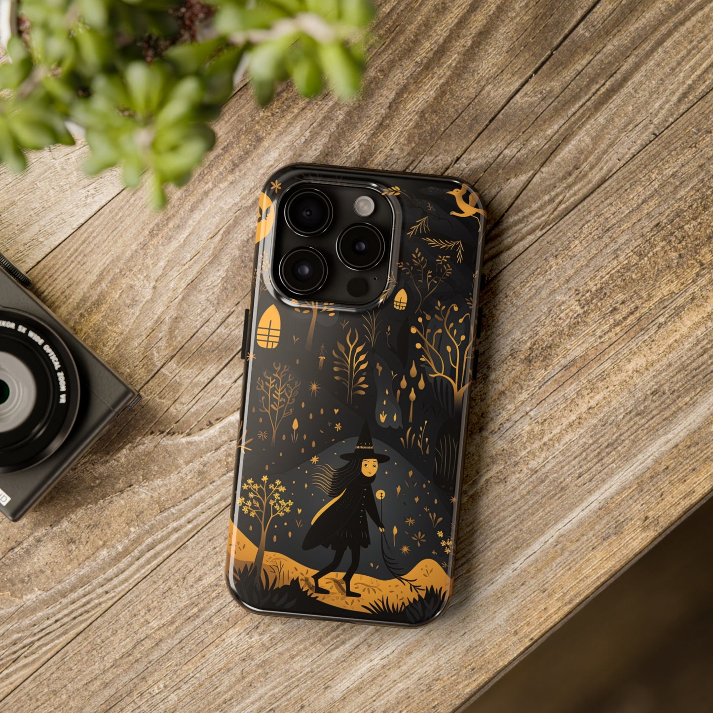 Dark Forest Witch Tough iPhone Cases | Baba Yaga in Creepy, Eerie Woods with a Broom | Impact-resistant, Shock-Absorbant | Premium Design