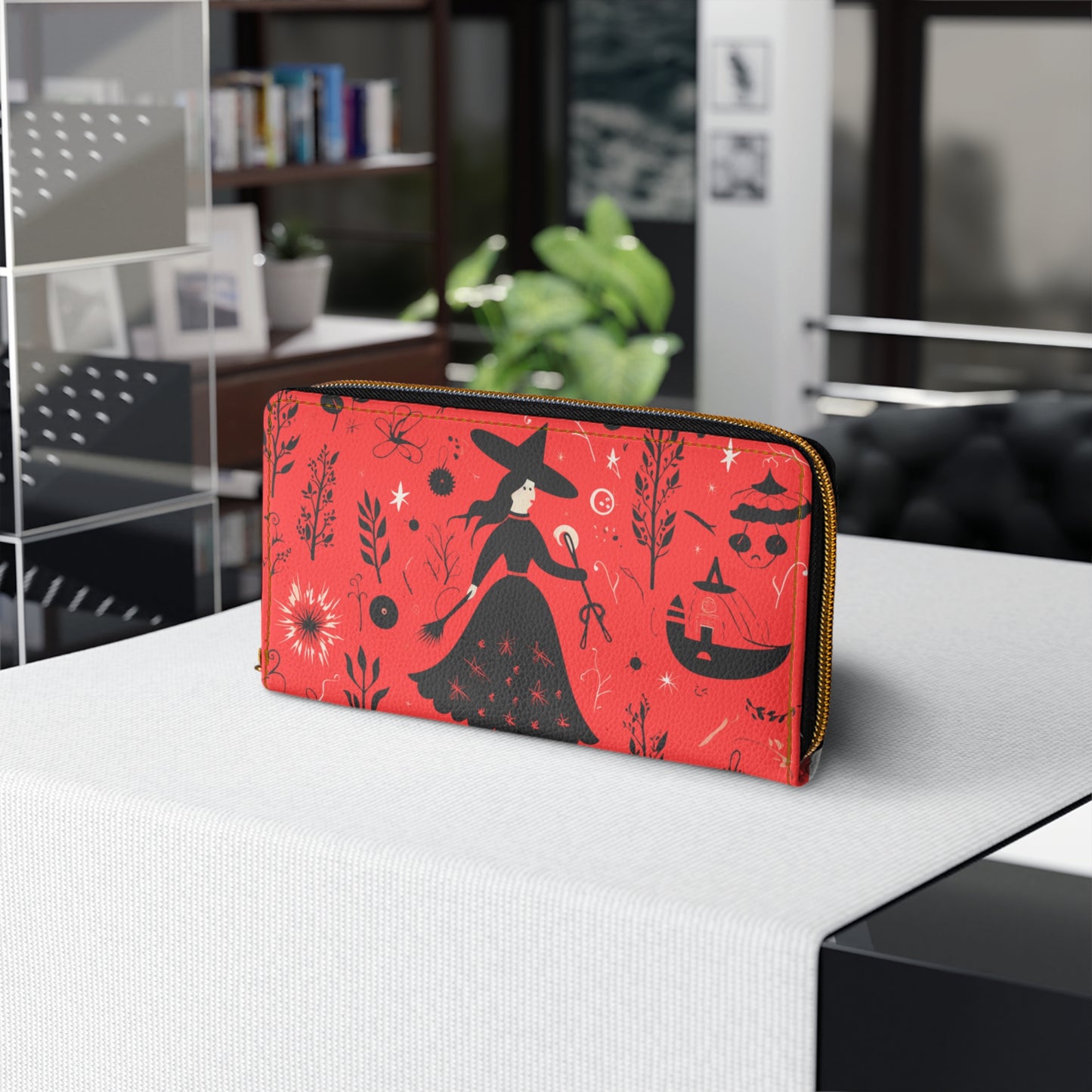 Dark Forest Red Zipper Wallet | Witchy Abstract Premium Design