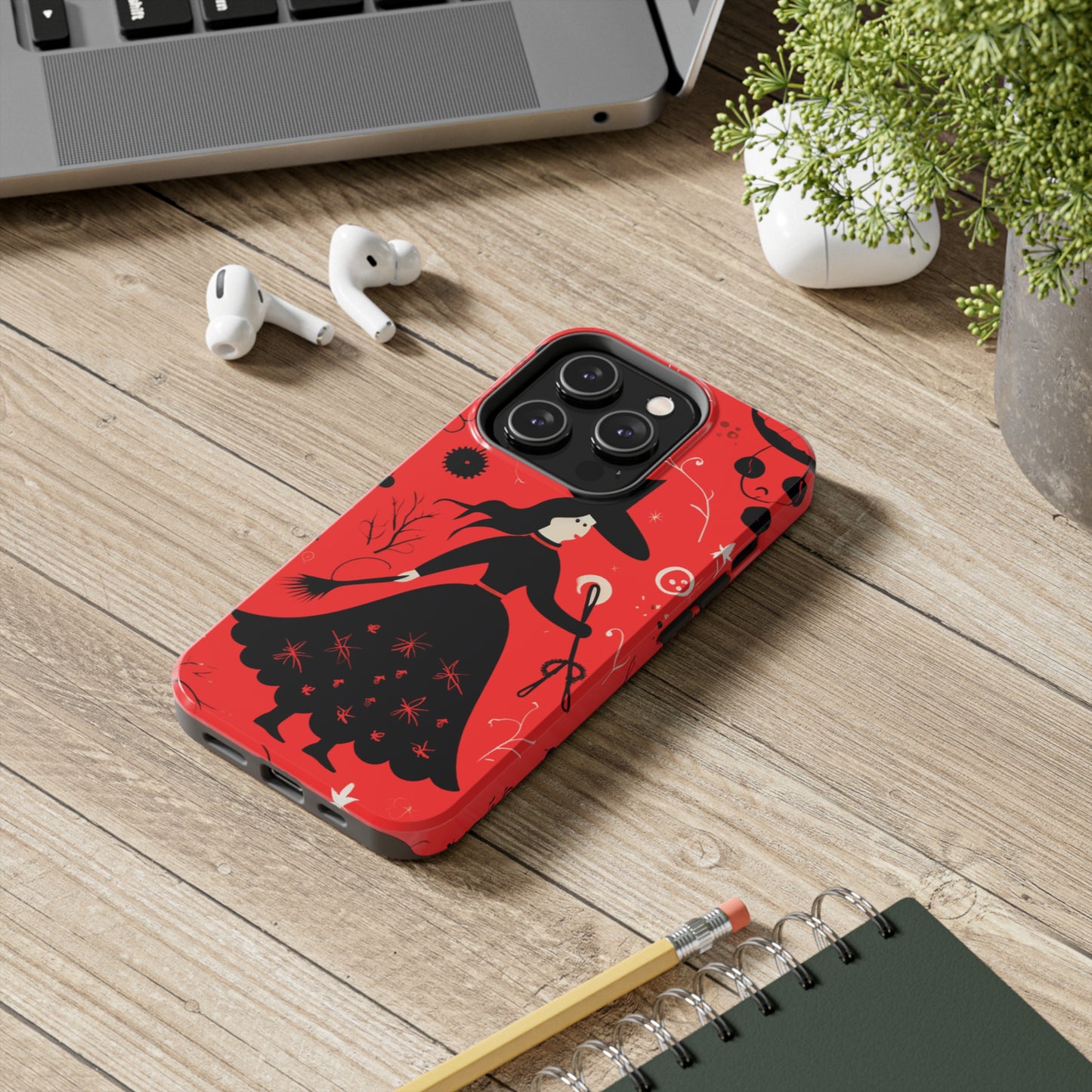 Red Dark Forest Witch Tough iPhone Cases | Abstract Witchy Protective Phone Case | Impact-Resistant, Anti-Shock | iPhone 15
