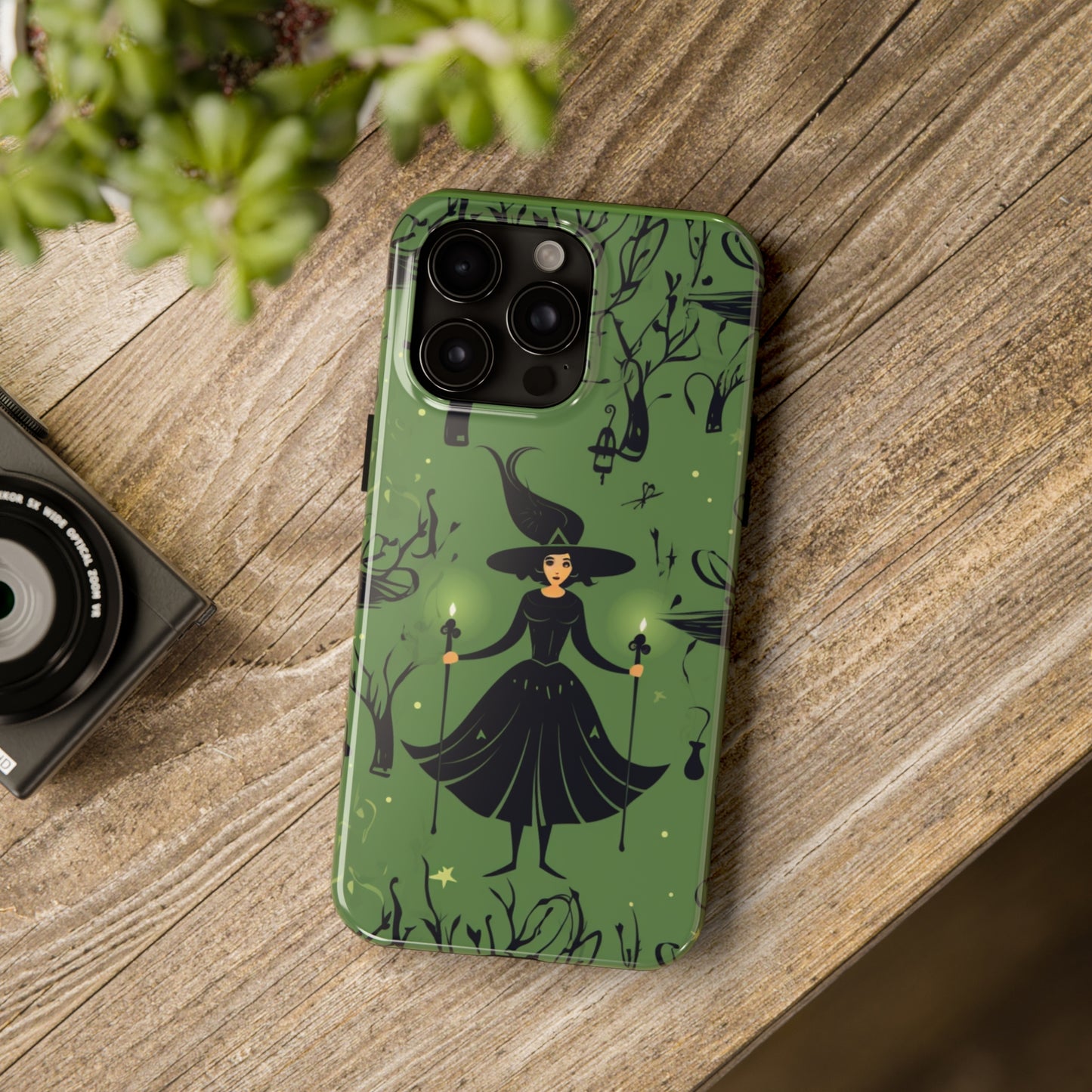 Dark Forest Witch Tough iPhone Cases | Green Witch Protective Phone Case | Impact-Resisant, Shock Absorbing | iPhone 15 All Models | Premium