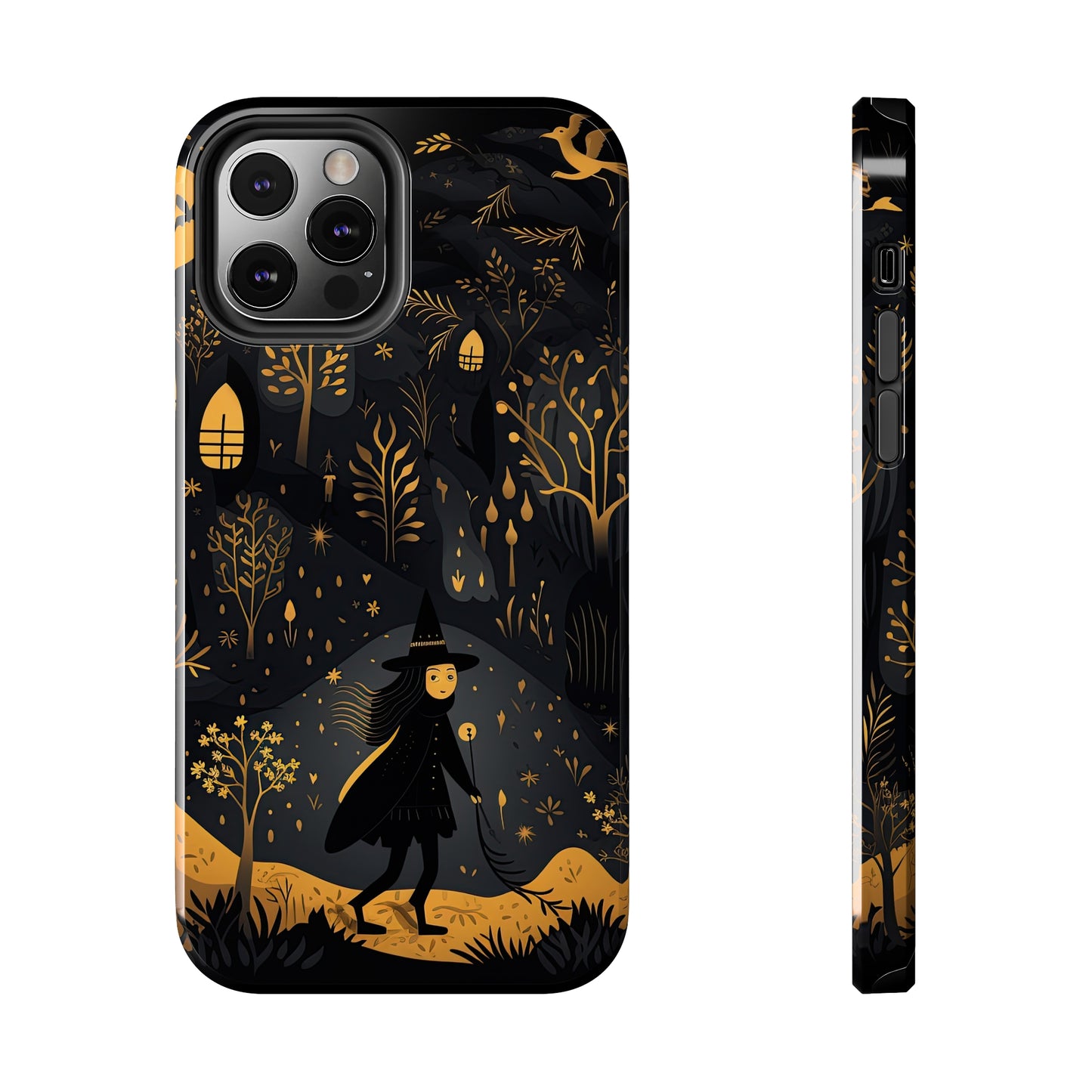Dark Forest Witch Tough iPhone Cases | Baba Yaga in Creepy, Eerie Woods with a Broom | Impact-resistant, Shock-Absorbant | Premium Design