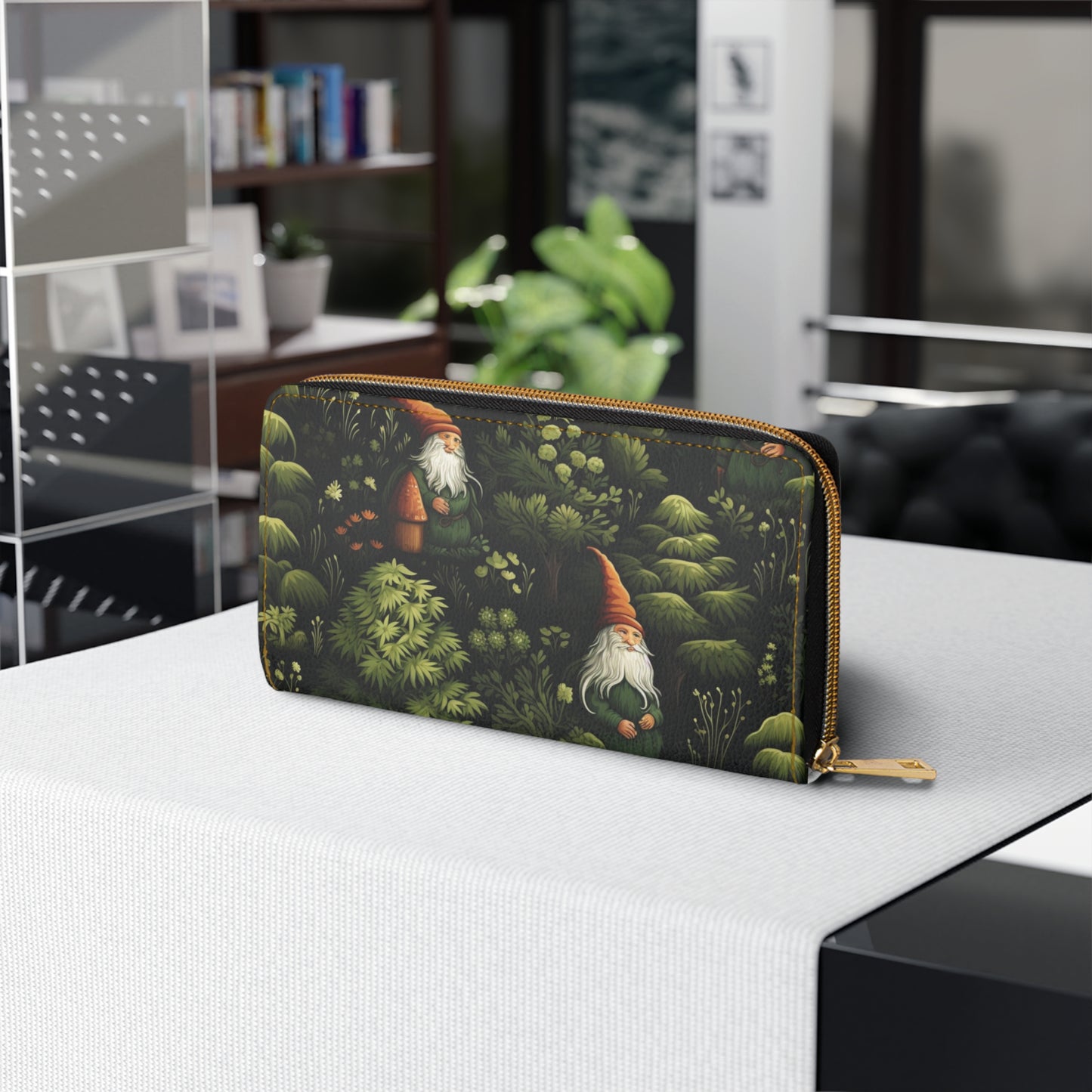Happy Gnomes Wallet | Dark Forest Old Man Gnomes Sturdy Zipper Wallet