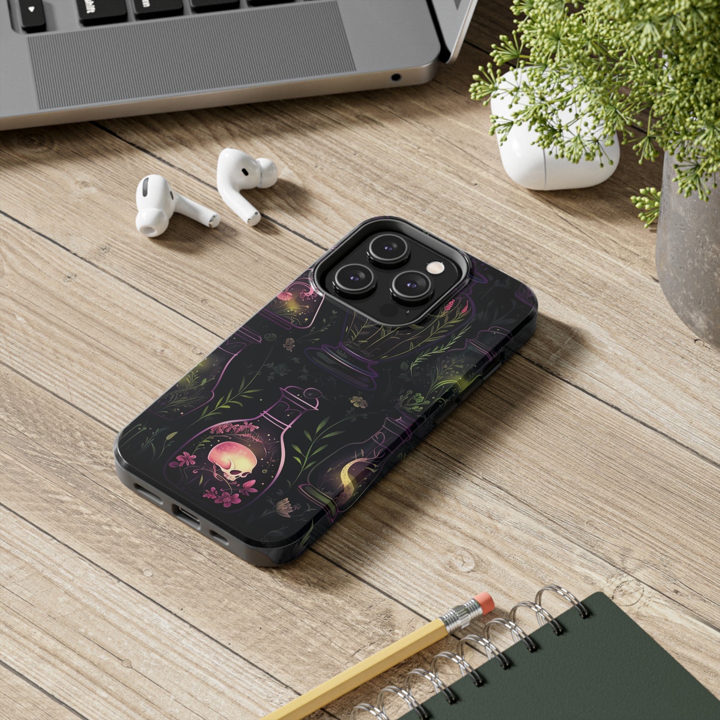 Dark Forest Skull Tough iPhone Cases | Spooky and Eerie Tincture / Potion Design | Durable and Protective Phone Case | Impact-Resistant