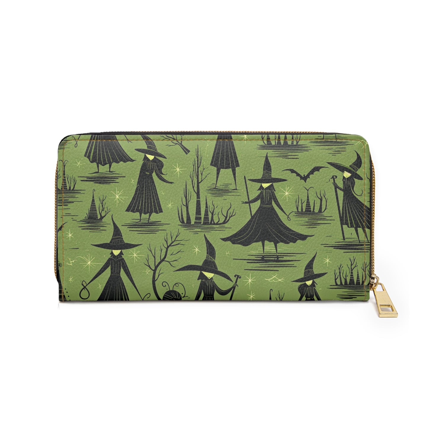 Green Witch Pattern Zipper Wallet | Aesthetic Premium Wallet Design
