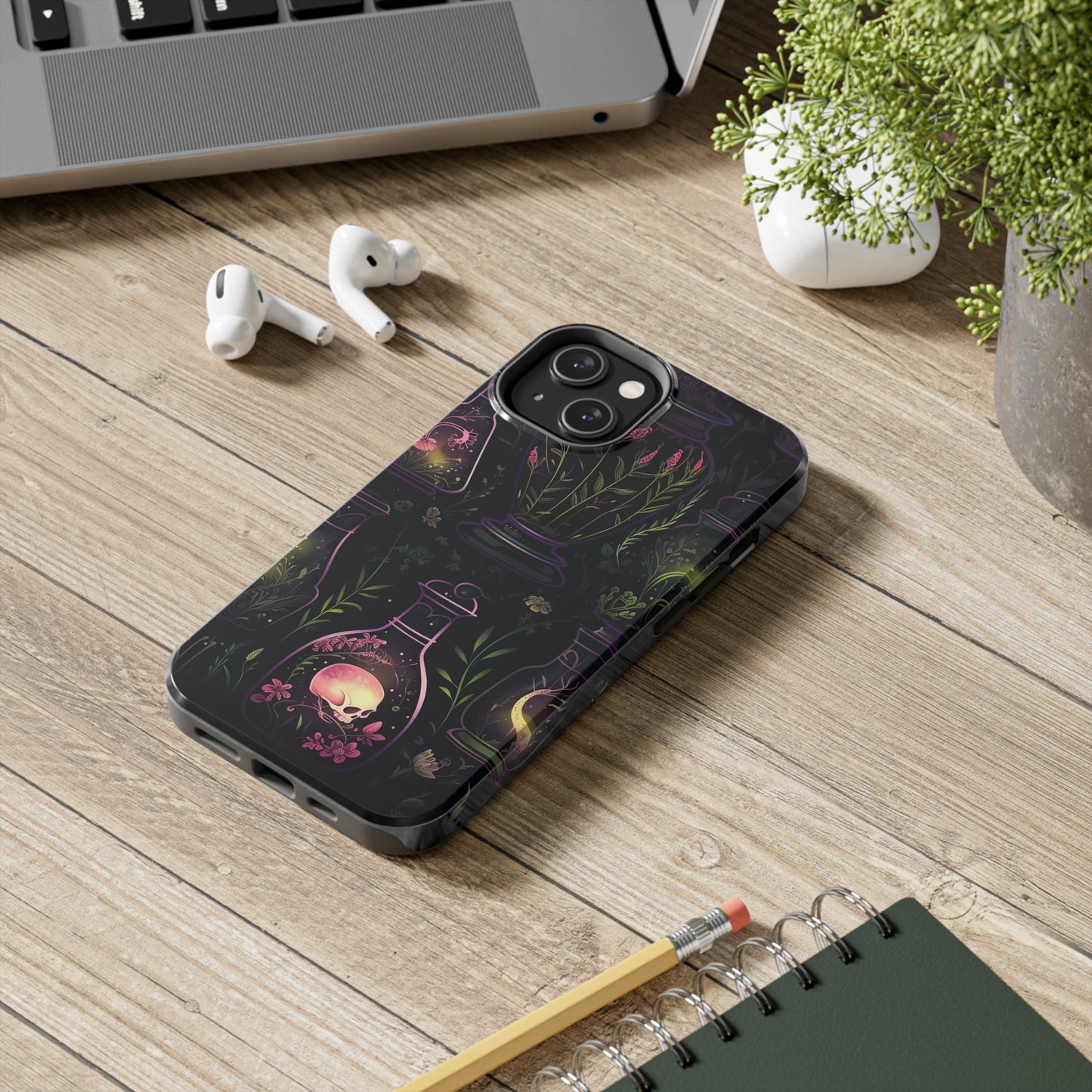 Dark Forest Skull Tough iPhone Cases | Spooky and Eerie Tincture / Potion Design | Durable and Protective Phone Case | Impact-Resistant
