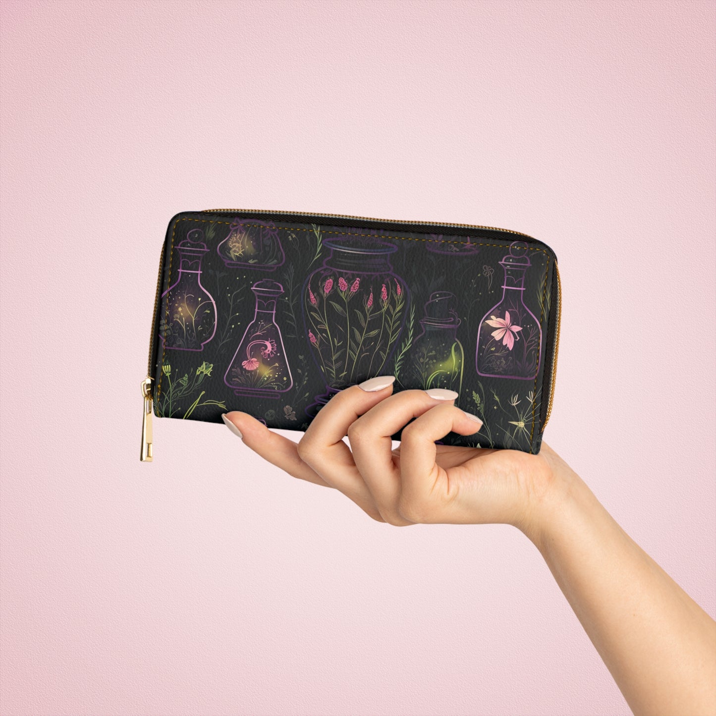 Dark Forest Skull Zipper Wallet | Witchy Tinctures in the Eerie Dark Forest Faux Leather Wallet