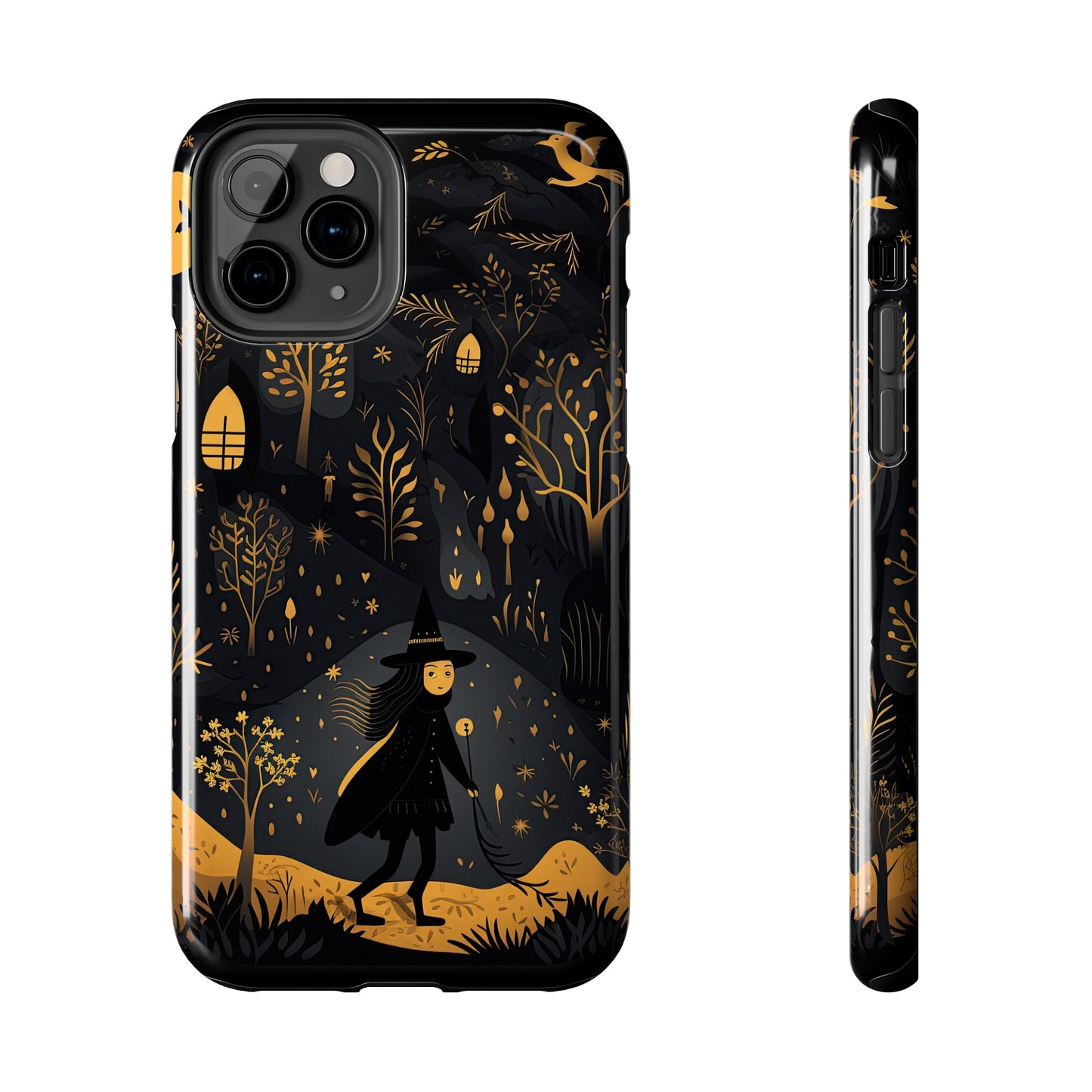 Dark Forest Witch Tough iPhone Cases | Baba Yaga in Creepy, Eerie Woods with a Broom | Impact-resistant, Shock-Absorbant | Premium Design