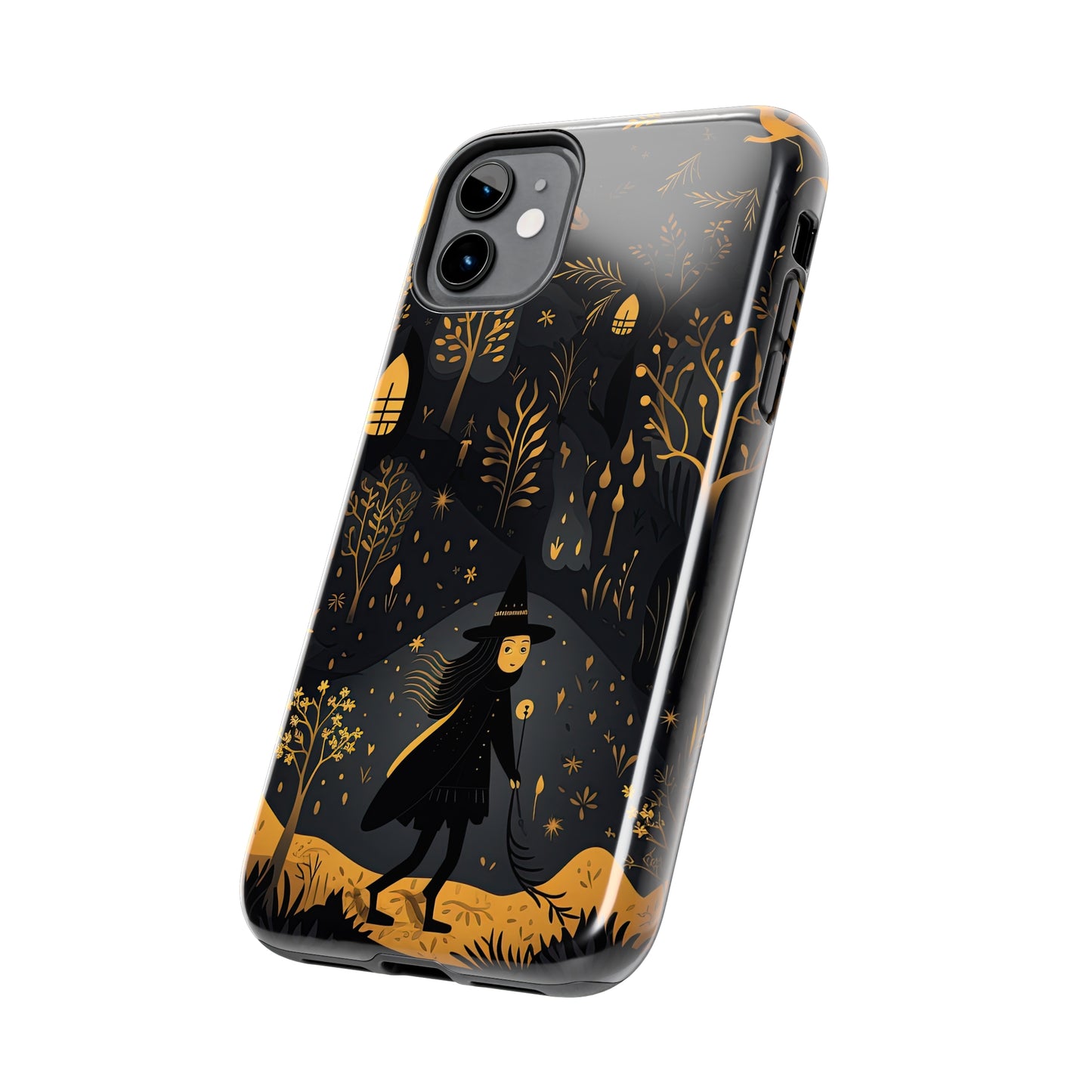 Dark Forest Witch Tough iPhone Cases | Baba Yaga in Creepy, Eerie Woods with a Broom | Impact-resistant, Shock-Absorbant | Premium Design