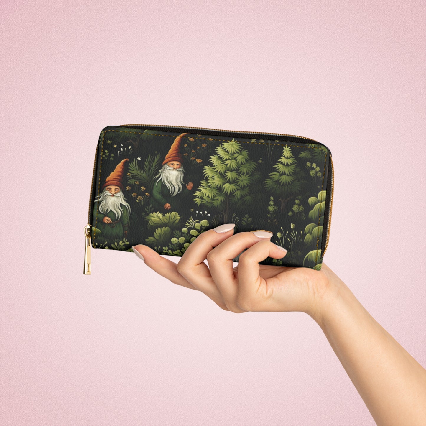 Happy Gnomes Wallet | Dark Forest Old Man Gnomes Sturdy Zipper Wallet