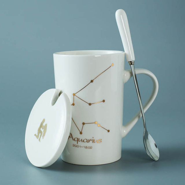 Celestial Zodiac Mug with Spoon | Horoscope, Constellation Mug | Black & White