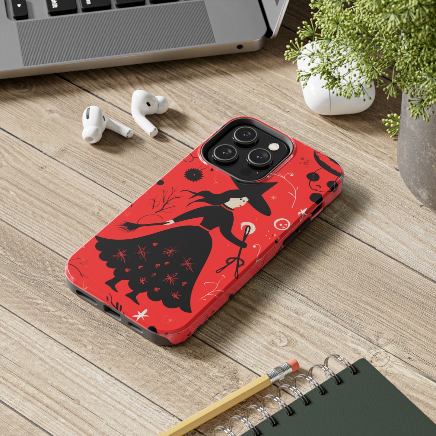 Red Dark Forest Witch Tough iPhone Cases | Abstract Witchy Protective Phone Case | Impact-Resistant, Anti-Shock | iPhone 15