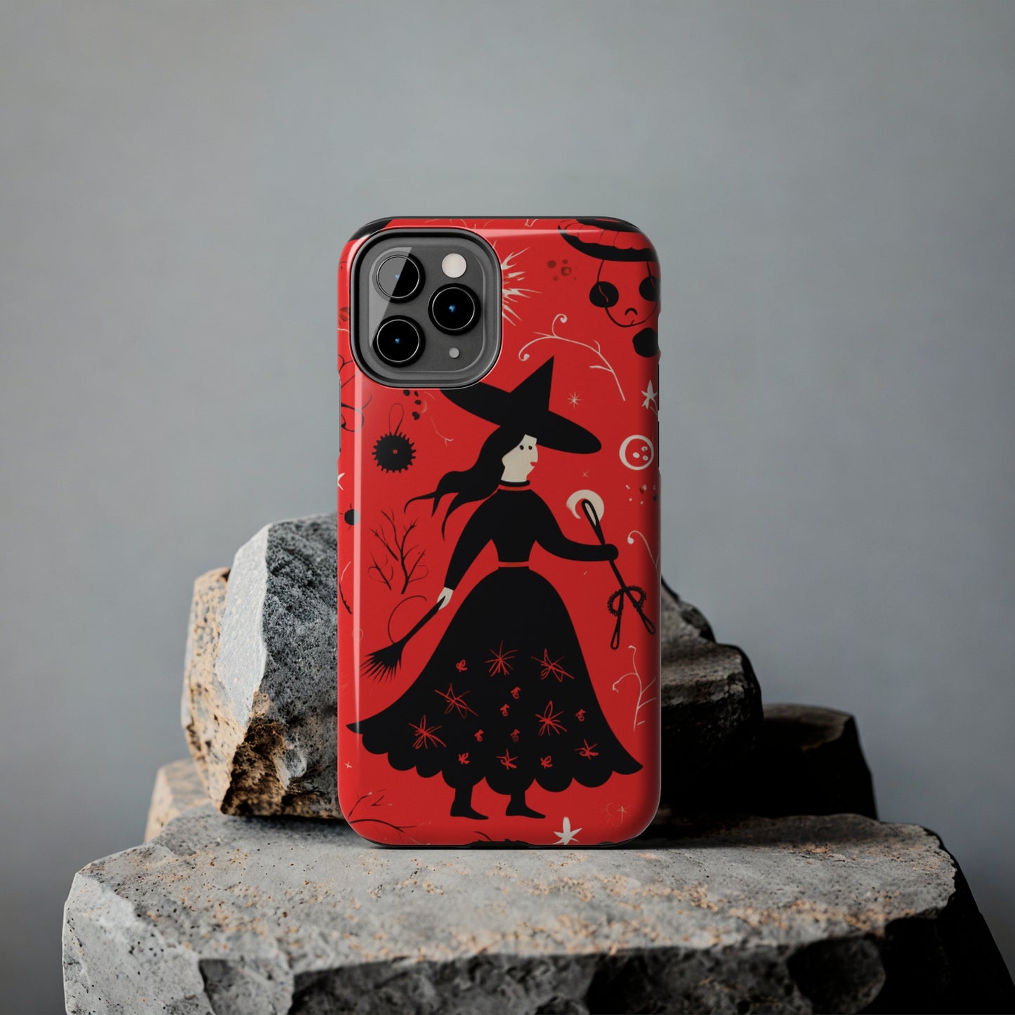 Red Dark Forest Witch Tough iPhone Cases | Abstract Witchy Protective Phone Case | Impact-Resistant, Anti-Shock | iPhone 15