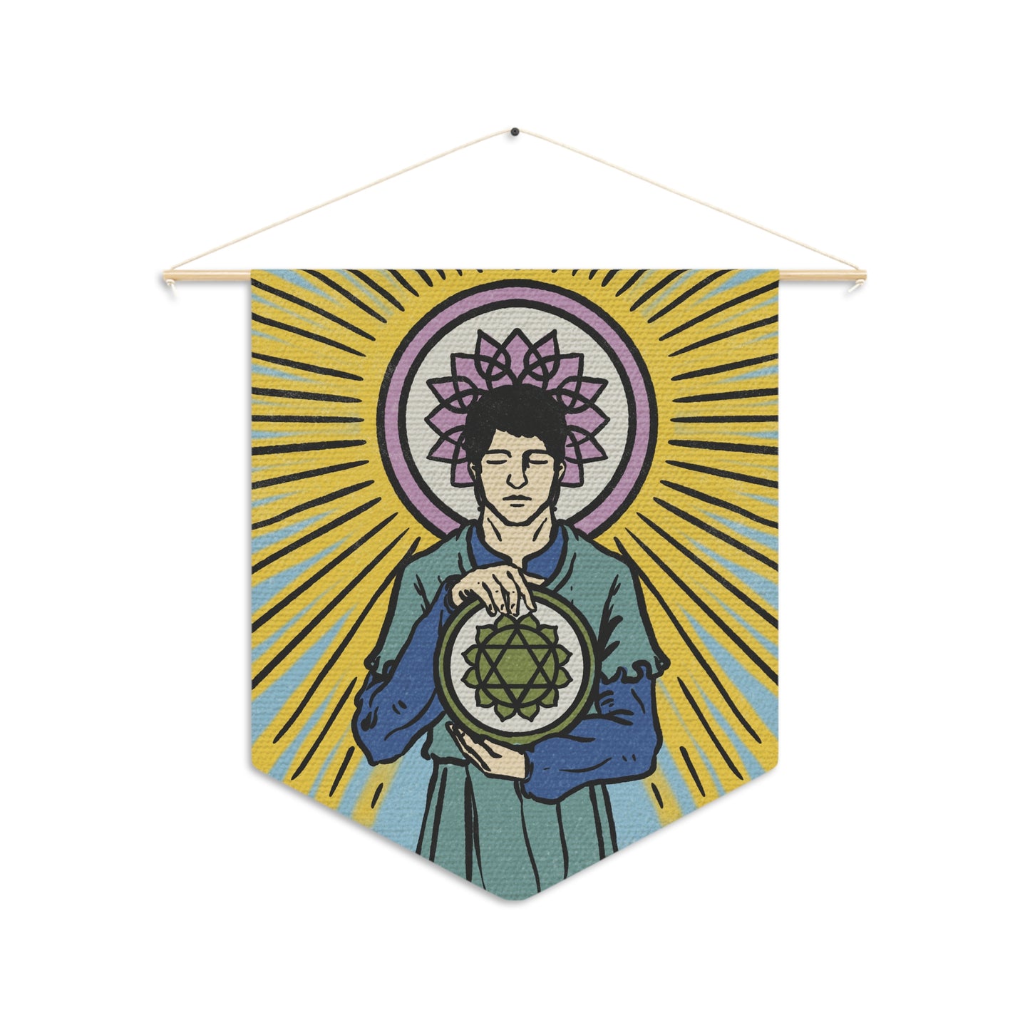 'Four of Pentacles' Tarot Card Chakra Rendition Hanging Wall Pennant | Divination, Spiritual Home Decor