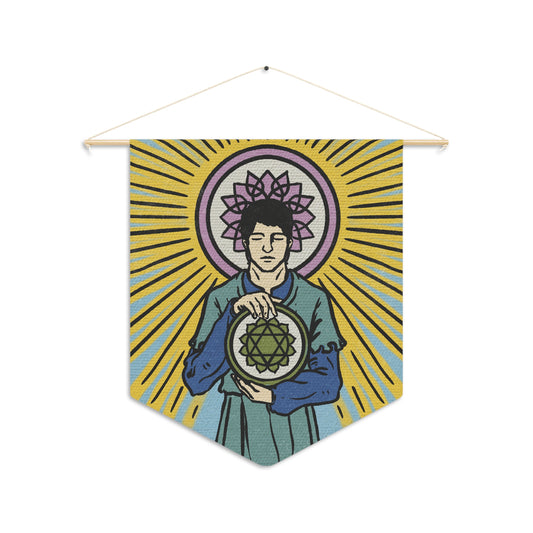 'Four of Pentacles' Tarot Card Chakra Rendition Hanging Wall Pennant | Divination, Spiritual Home Decor